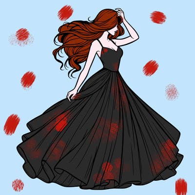 realistic woman with dress flowing in the wind