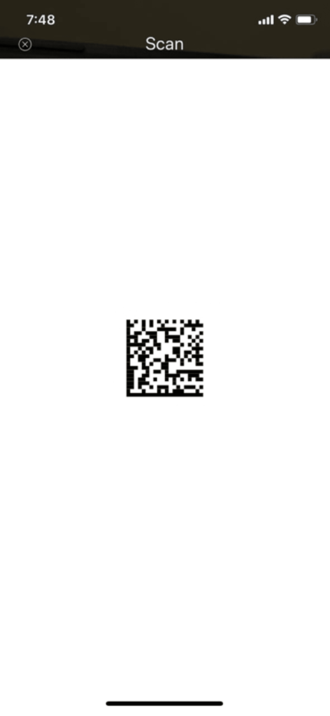 PHARMA TRAX SCANNER - Pharma Trax Scanner app interface showing a 2D data matrix barcode for pharmaceutical tracking