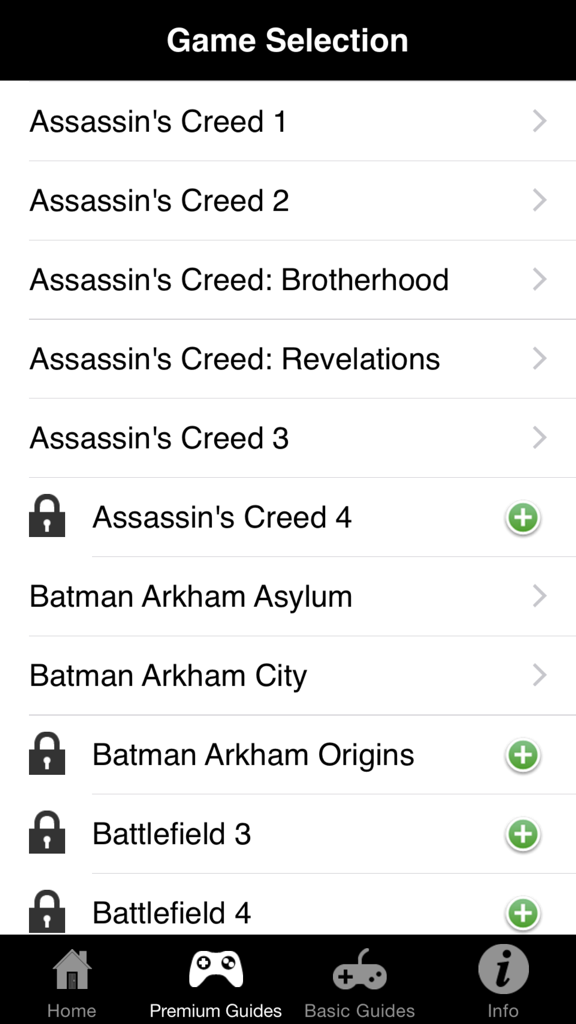 Un menú que muestra una lista de títulos de juegos de PS3 como Assassins Creed y Batman en la aplicación de trucos