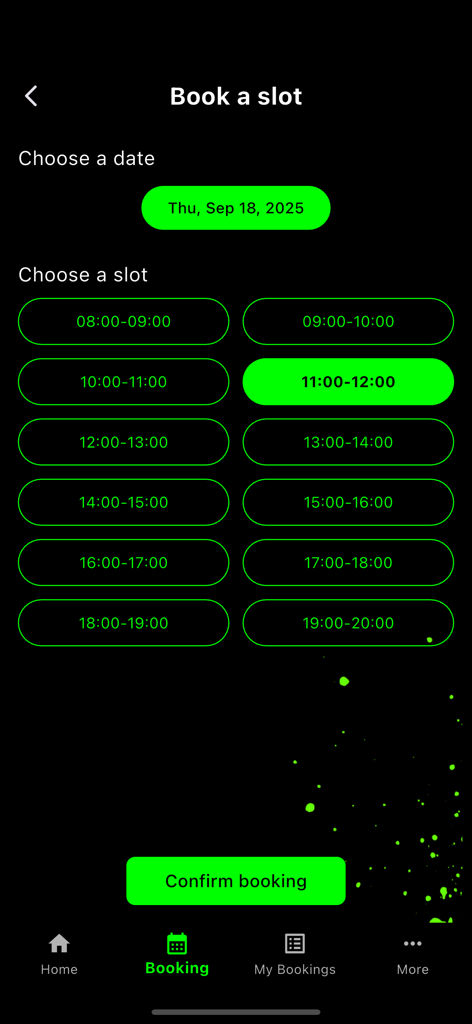 Flow Car Wash - Flow Car Wash app booking screen for scheduling car wash appointments