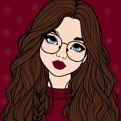 girl with long hair and freckles and glasses realistic