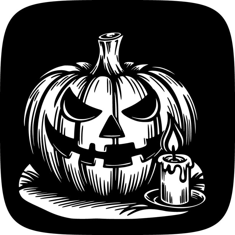 a halloween pumpkin with a scary expression and a glowing candle inside the pumpkin