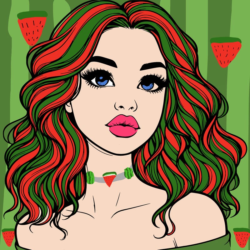 realistic girl with wavy hair and lips