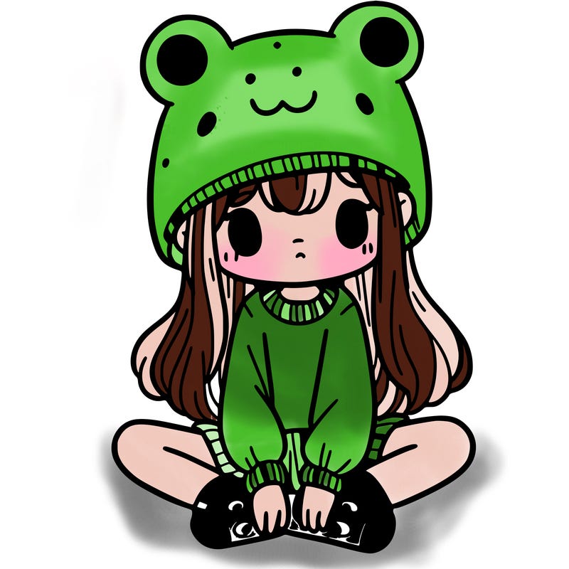 a girl wearing a frog hat and some frog socks