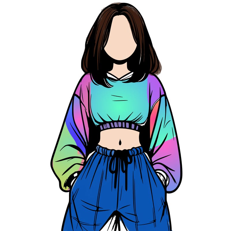 realistic girl faceless with baggy pants and a crop top