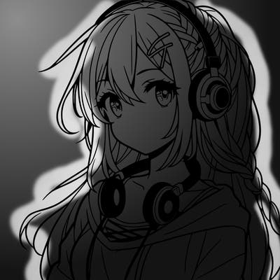 teen anime girl  wearing headphones