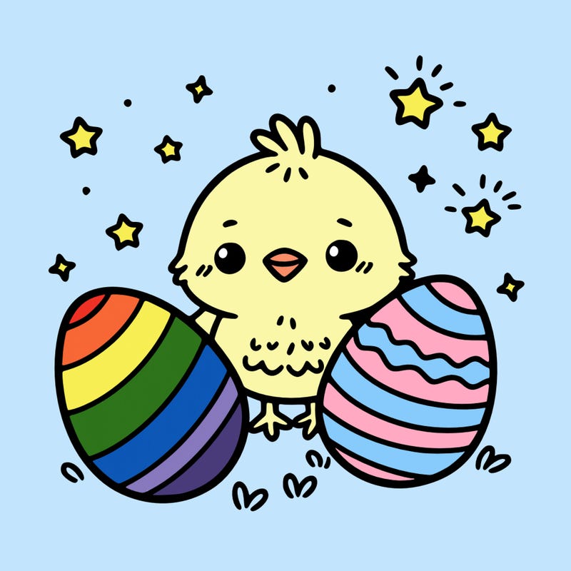 cute easter chick with eggs