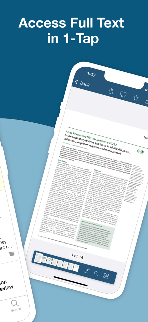 Read by QxMD - Mobile screen showing a medical journal article about Acute Respiratory Distress Syndrome on the Read by QxMD app