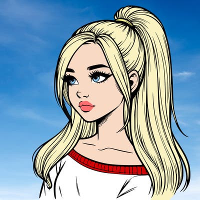 realistic girl with a high ponytail