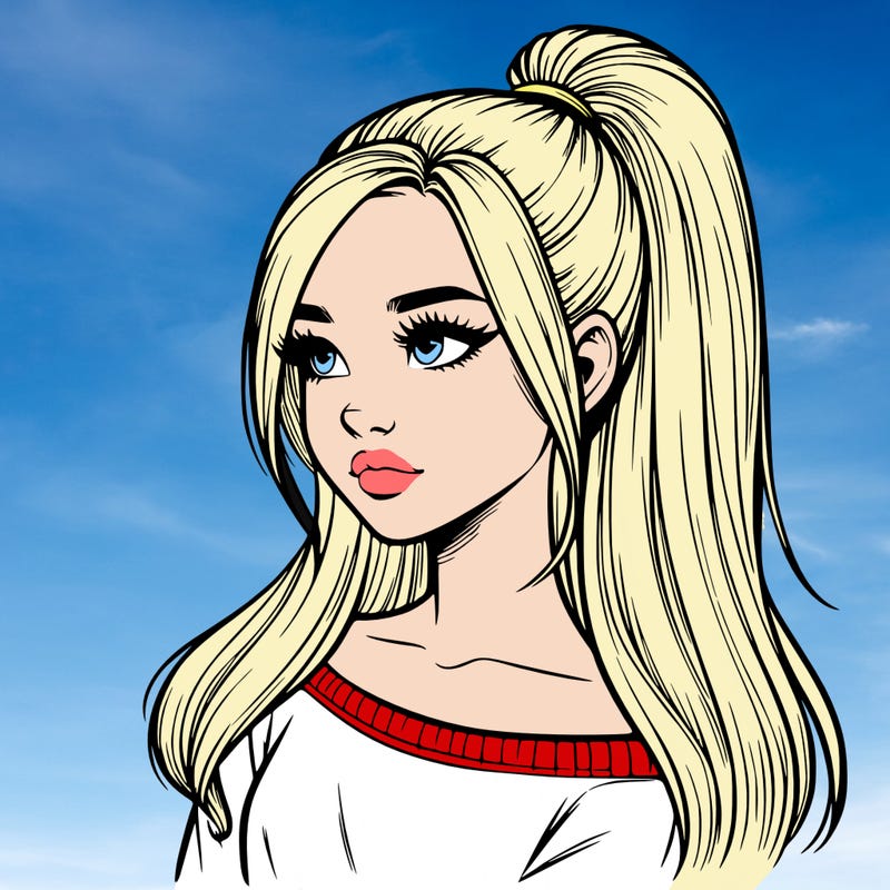 realistic girl with a high ponytail