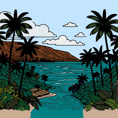 view of the ocean in hawaii lots of palm trees and beautiful view