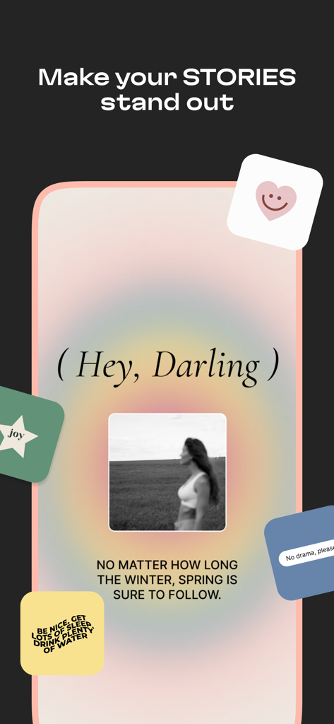 A customizable Instagram story template in the AppForType app with aesthetic stickers and elegant typography