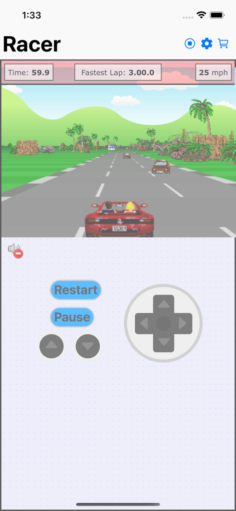eGamer - Classic retro racing game interface with a red car and digital controls