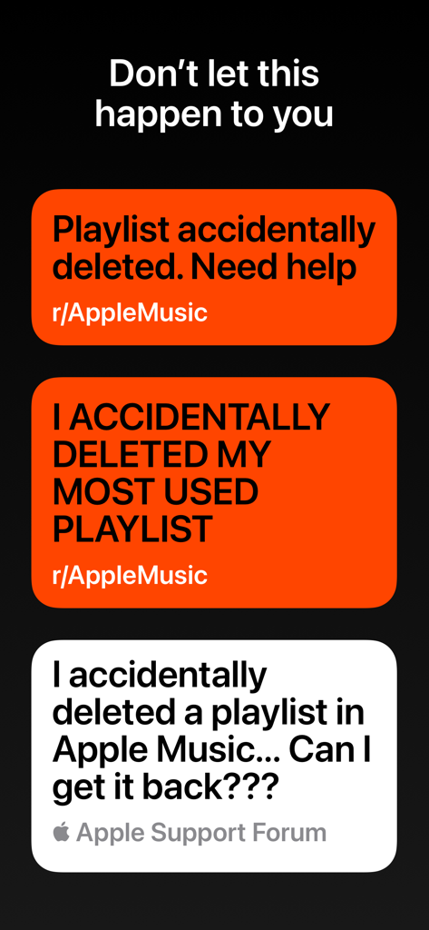 Hezel for Apple Music - Examples of users losing Apple Music playlists on Reddit and support forums