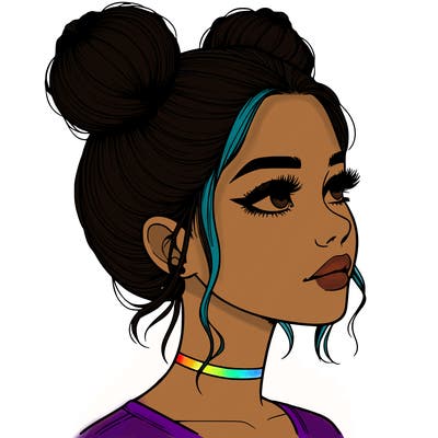 realistic girl with buns on the top of her head