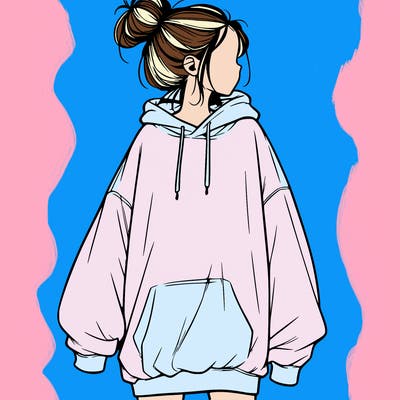 realistic girl with a oversized sweatshirt on and a bun
