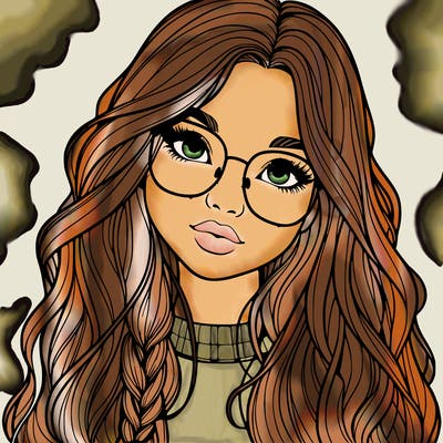 girl with long hair and freckles and glasses realistic