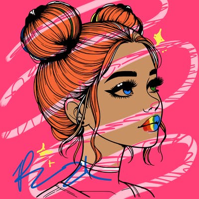 realistic girl with buns on the top of her head