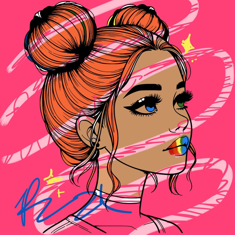 realistic girl with buns on the top of her head