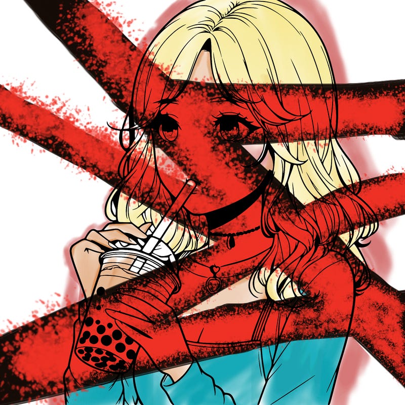 realistic girl drinking boba tea