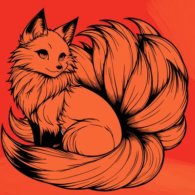 realistic detailed 9 tailed anime fox