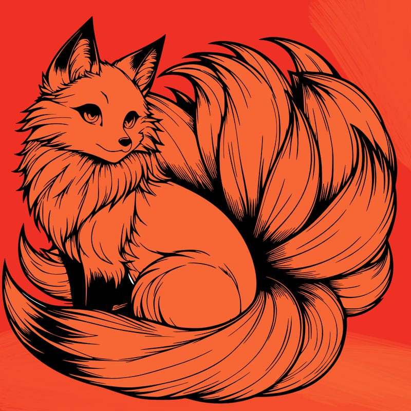 realistic detailed 9 tailed anime fox