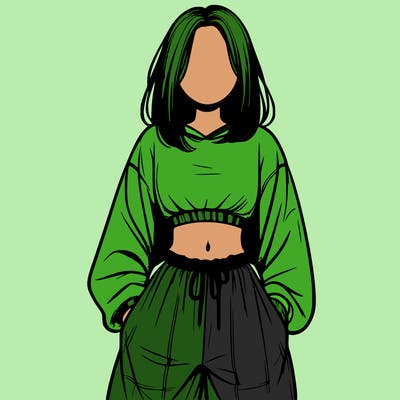 realistic girl faceless with baggy pants and a crop top