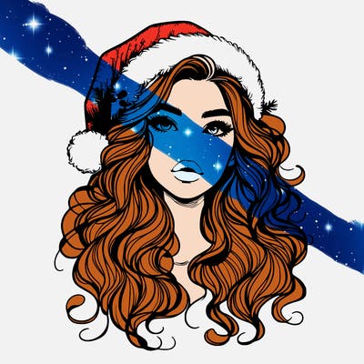 realistic christmas girl with wavy hair and lips