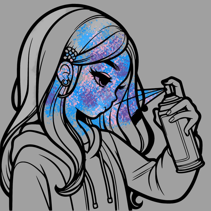 a realistic girl spray painting