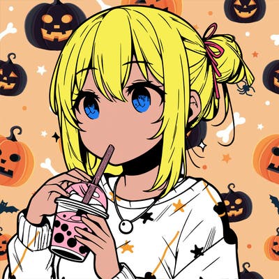 manga character drinking boba