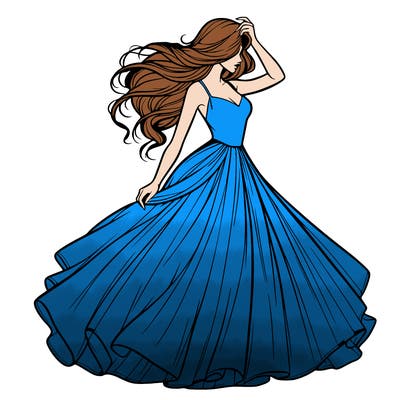 realistic woman with dress flowing in the wind