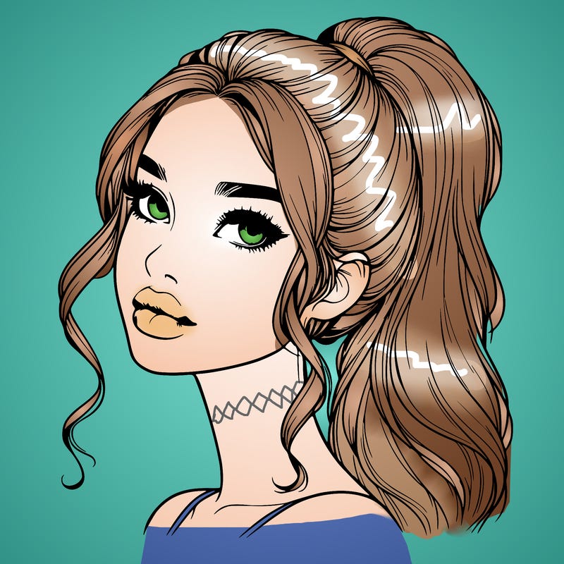 realistic girl with a ponytail on her hair and lips