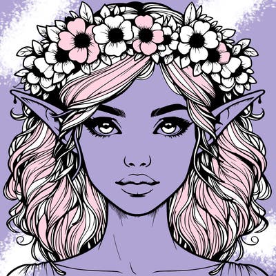 realistic female elf with flower crown