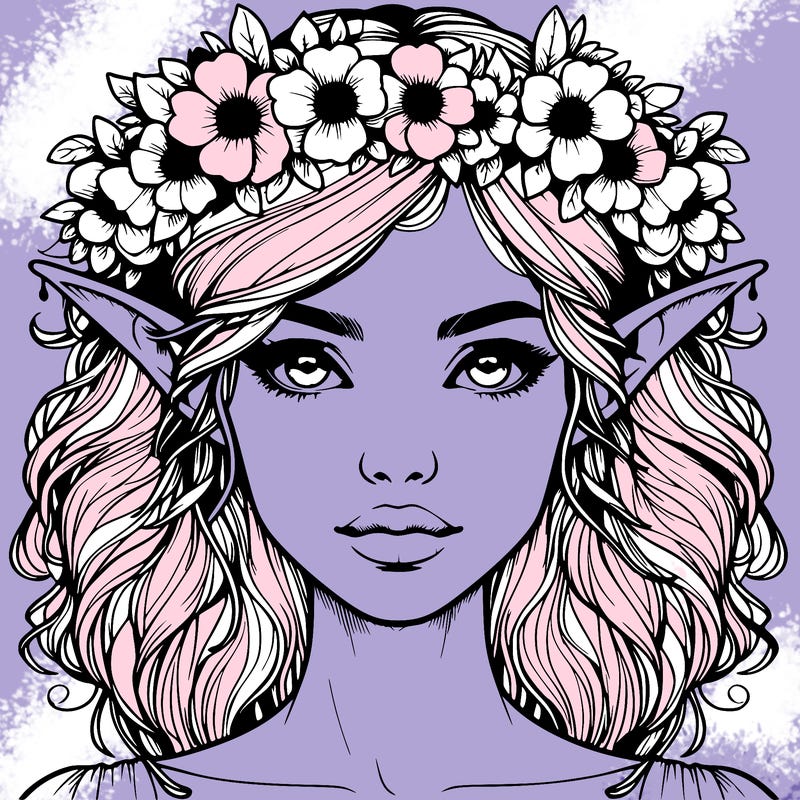 realistic female elf with flower crown