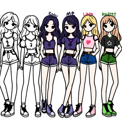 a group of girls wearing crop tops and shorts
