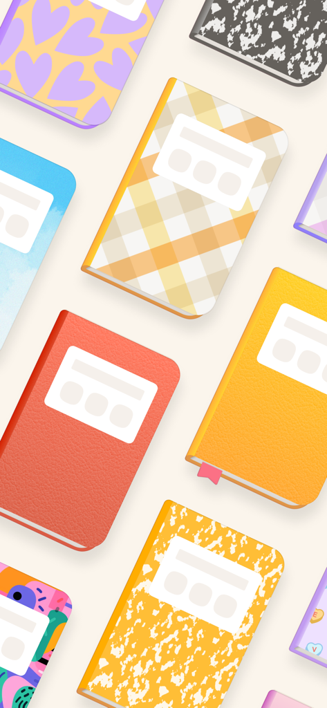 Waffle: Shared Journal - A collection of various colorful and patterned aesthetic journal covers available in the Waffle shared journal app.