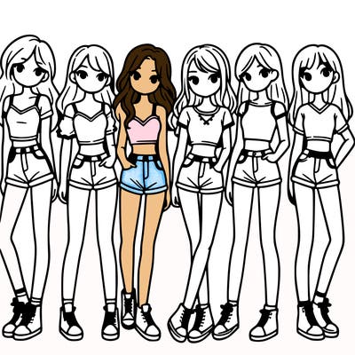 a group of girls wearing crop tops and shorts