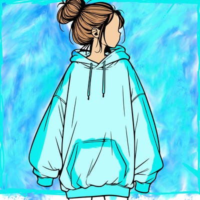 realistic girl with a oversized sweatshirt on and a bun