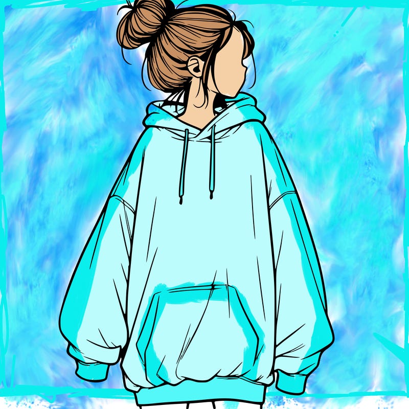 realistic girl with a oversized sweatshirt on and a bun