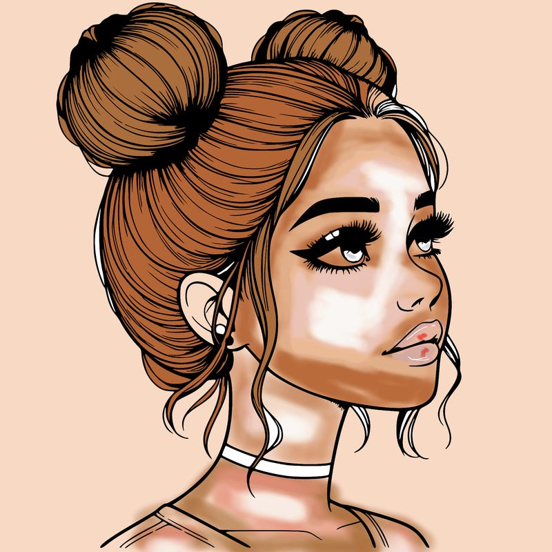 realistic girl with buns on the top of her head