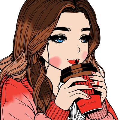 realistic girl drinking coffee