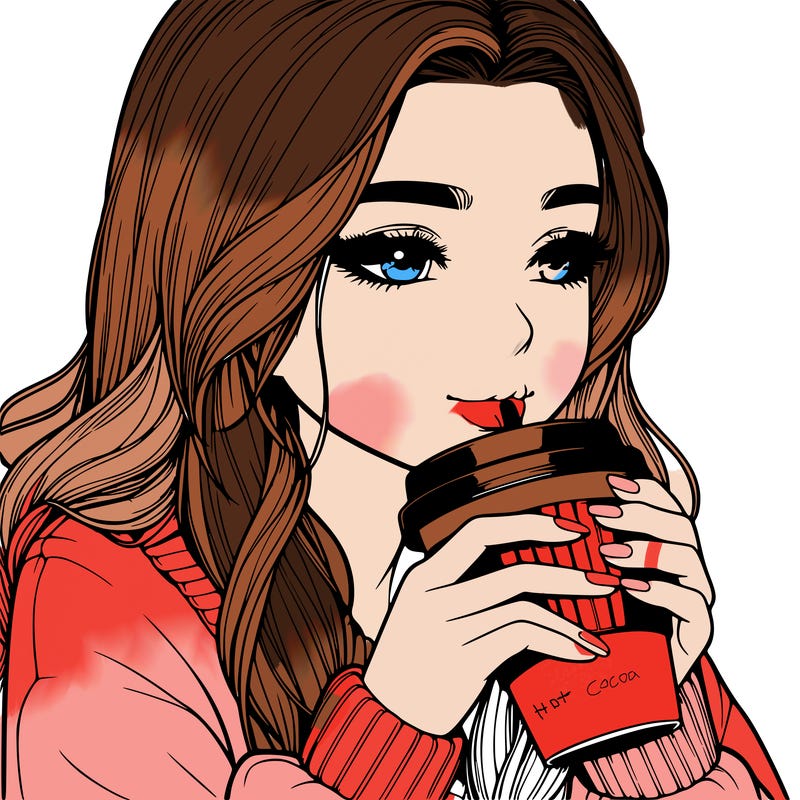 realistic girl drinking coffee