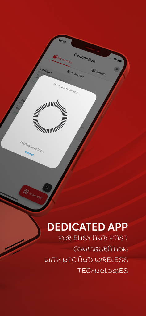 Carel Applica - Smartphone screen showing Carel Applica connecting to a device for fast HVAC configuration