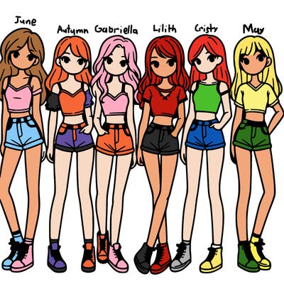a group of girls wearing crop tops and shorts