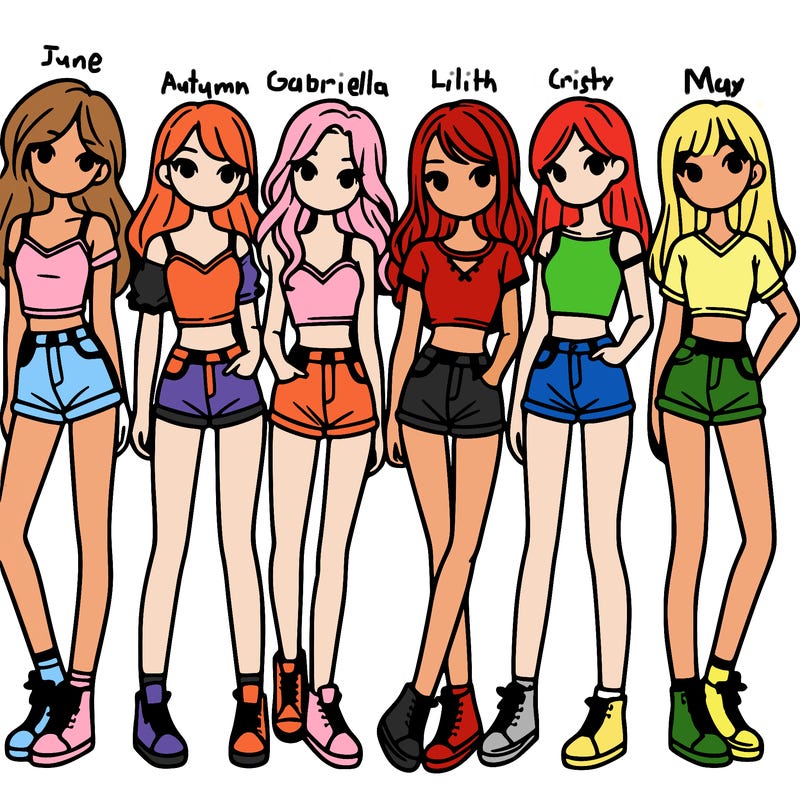 a group of girls wearing crop tops and shorts