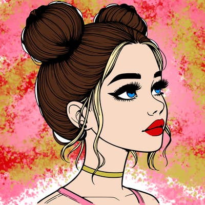 realistic girl with buns on the top of her head