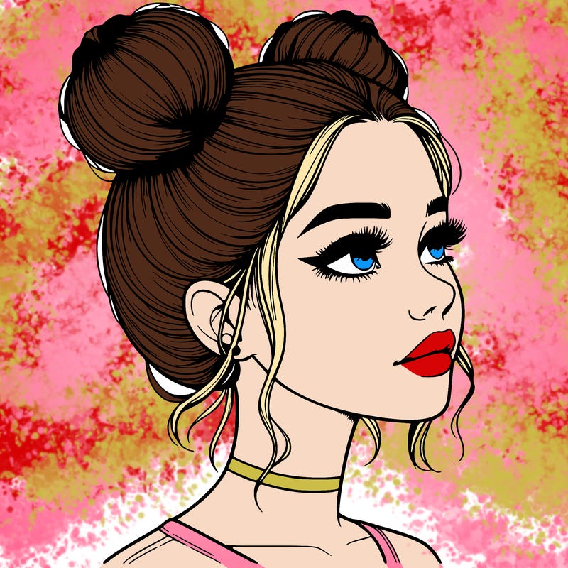 realistic girl with buns on the top of her head