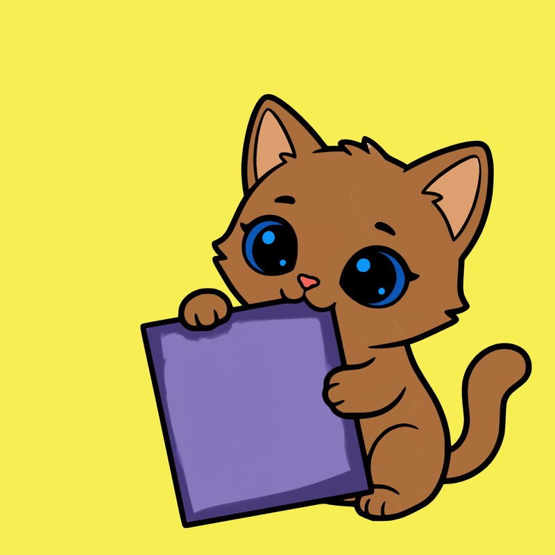a small cat with a blank sheet of paper in its hand. the cat is sooooooo cute!