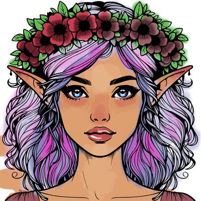 realistic female elf with flower crown