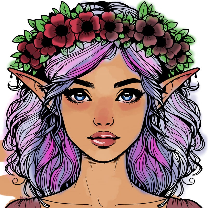 realistic female elf with flower crown